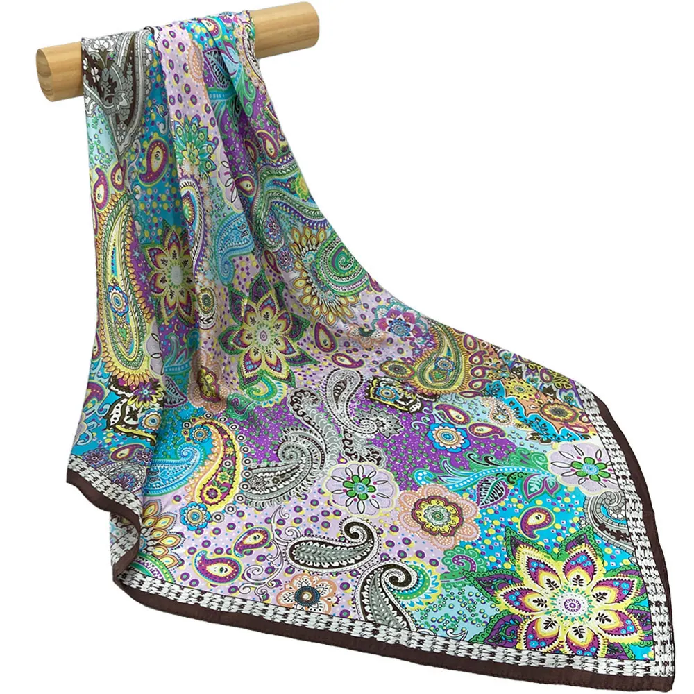 

85cm 100% Pure Silk Scarf Women Bandana Male Stylish Paisley Print Square Luxury Neck Scarves Woman Handkerchief Teachers Gift