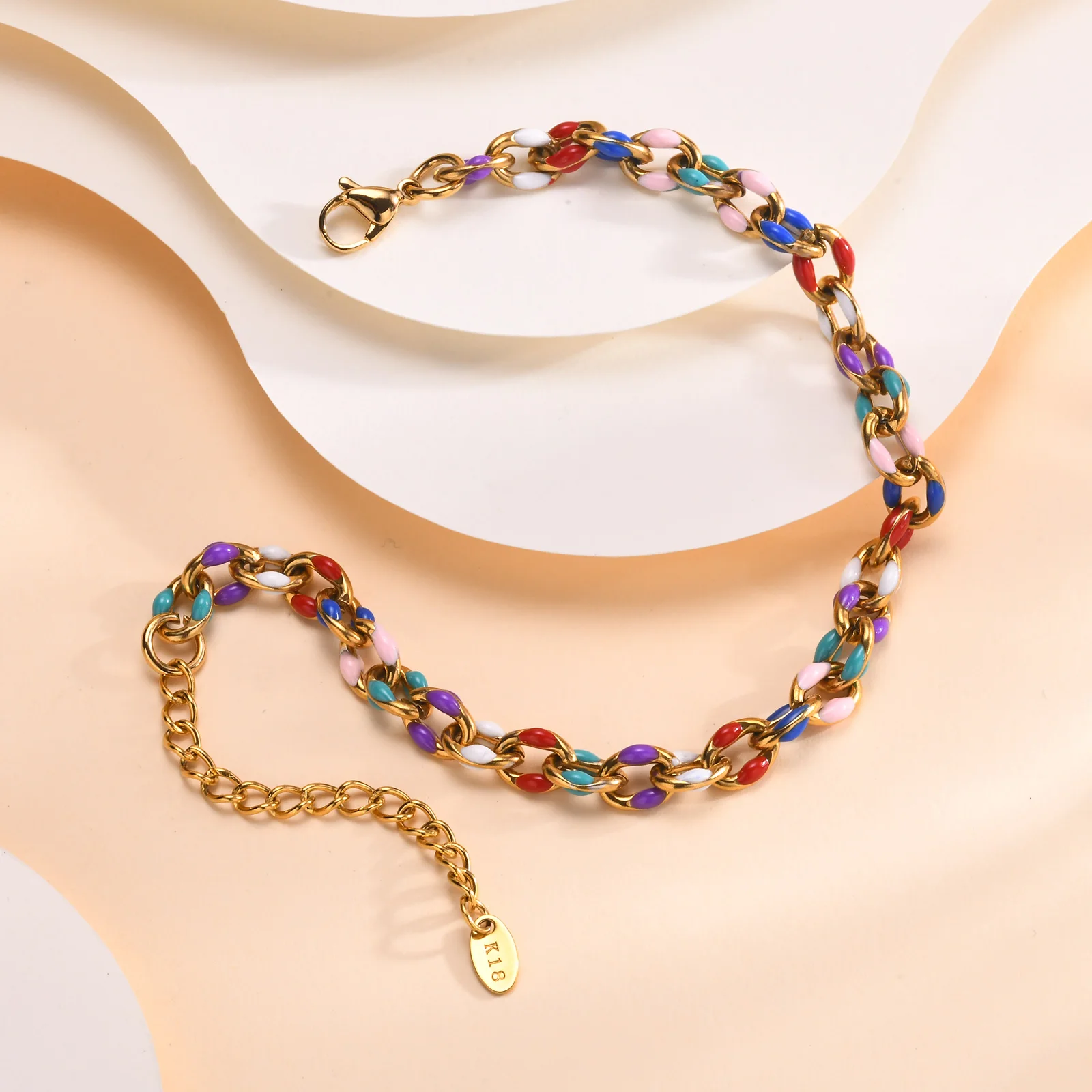 Stainless Steel Ankelt 18k Gold Plated, Cuban Enamel Colorful Link Adjustable Foot Chain for Women Beach Summer Jewelry