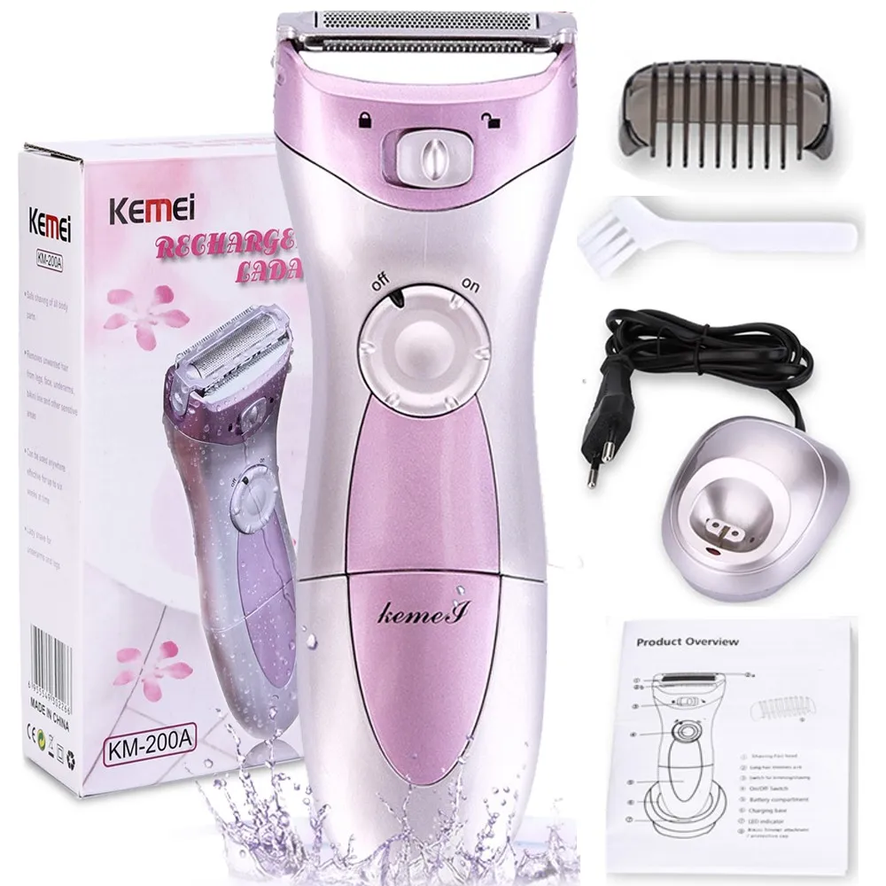 Womens Vagina Razor Under Arm Legs Rasor for Lady Electric Razer Rechargeable Kemel Anti Water Shaver with Charging Base KM 200A