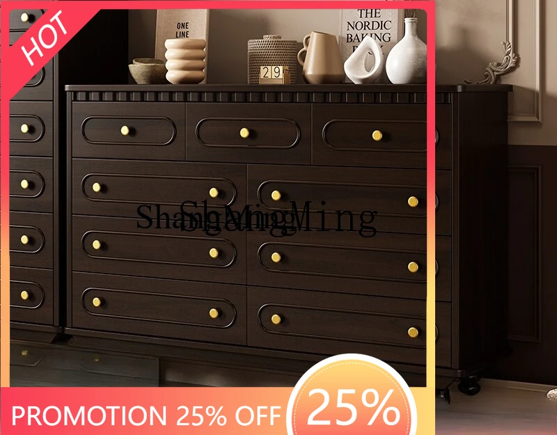 

FG pure solid wood nine-chest cabinet retro living room storage master bedroom wall floor cabinet
