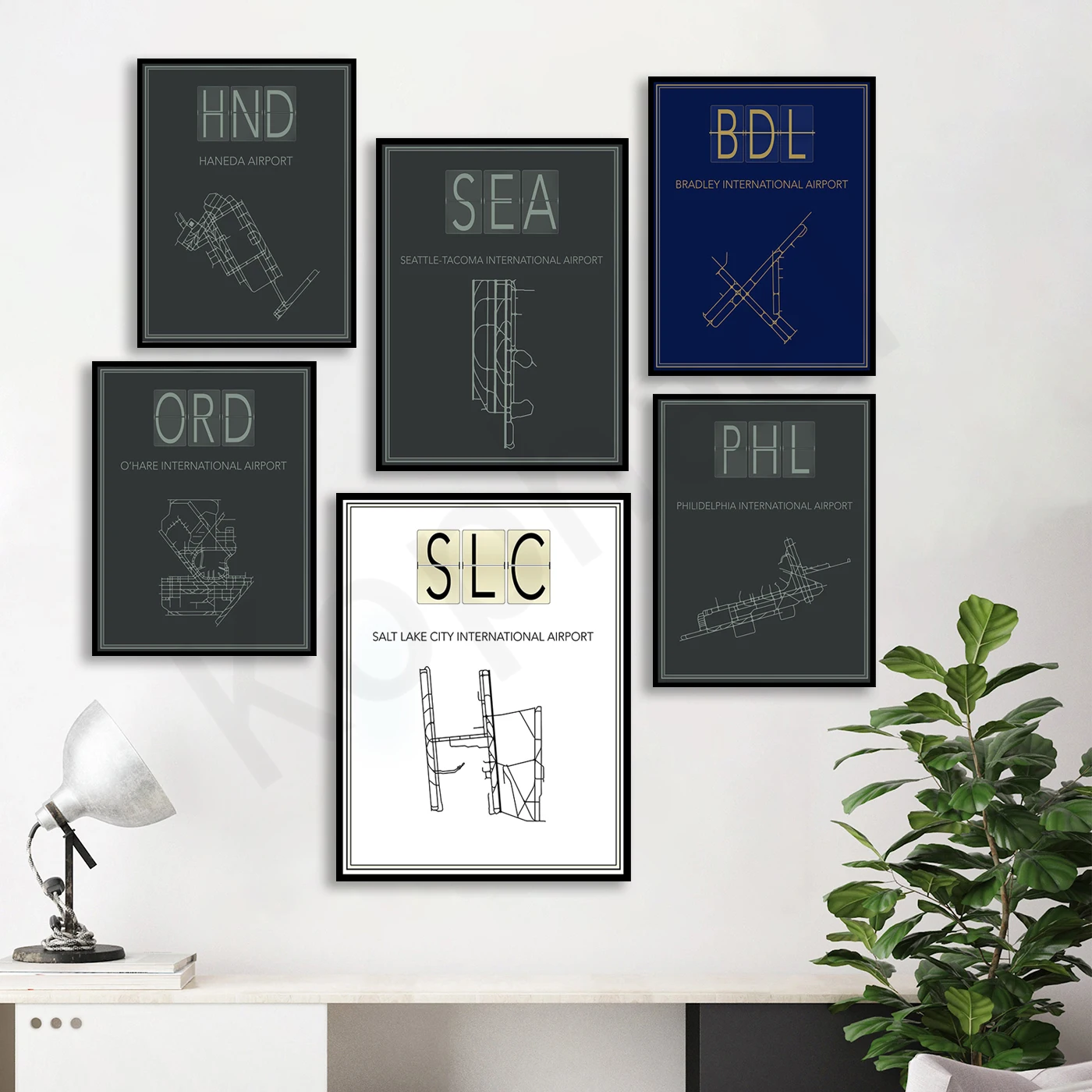 Salt Lake City Haneda Seattle Rome O'Hare Philadelphia Los Angeles Melbourne LaGuardia Baltimore. Cities Airport Map Poster