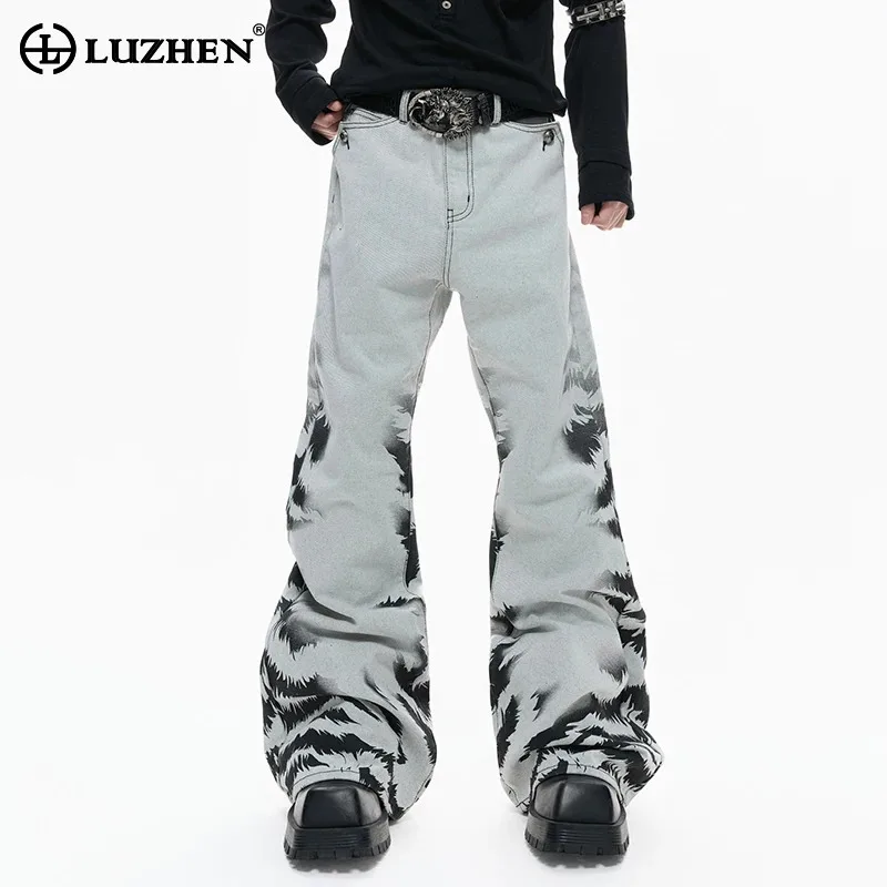 

LUZHEN 2026 Новые оригинальные джинсы с контрастным принтом, прямые, повседневные, мужские, модные, стильные, уличные, широкие джинсовые брюки JY6308