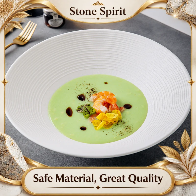 Circular Frosted Striped Ceramic Plates, Soup Plates, Fruit Plates, Noodle Bowls, Soup Bowls, Salad Bowls, Kitchen Utensils