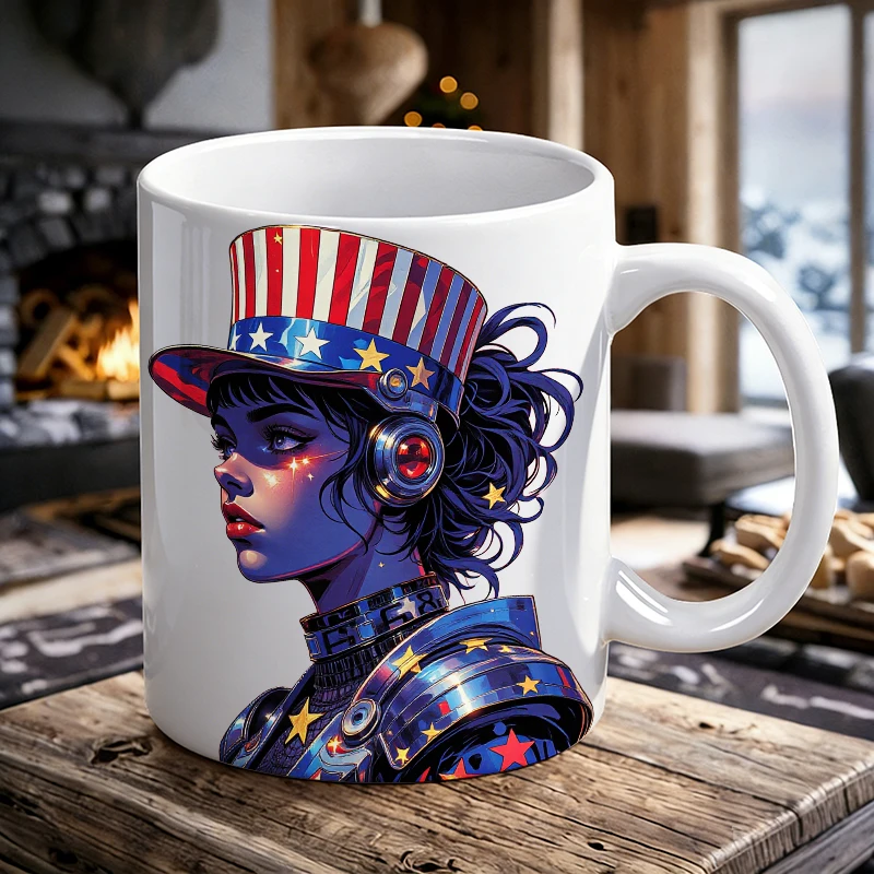 Independence Day Mug Coffee Cup Ceramic Cup Star-Spangled Vision A Tribute to American Iconography
