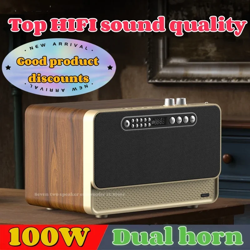 Wireless Bluetooth 5.0 Subwoofer with Dual Speakers, 100W High Power 3D Surround, FM Radio Hands-Free Call Microphone