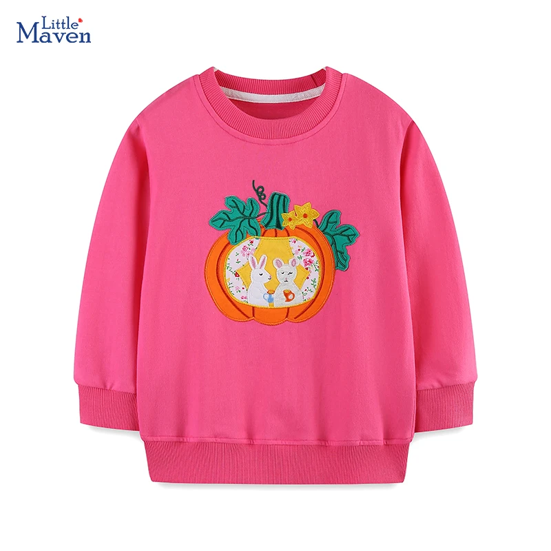 

Little maven 2025 Cute Kids Autumn Clothes Baby Girls Cartoon Princess Tops Embroidery Pumpkin Halloween Sweatshirts Girl Hoodie