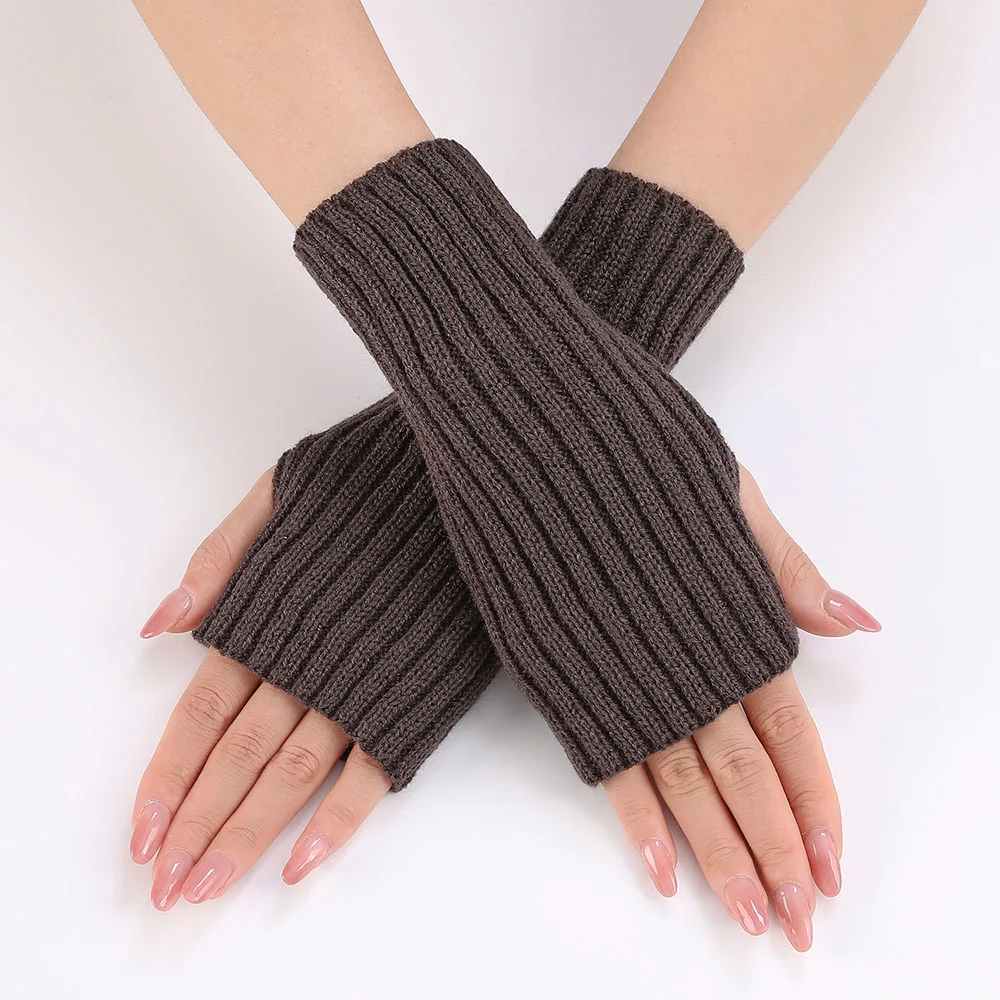 Guantes de medio dedo para mujer, guantes de invierno suaves y cálidos de lana tejida para el brazo, manopla suave y cálida de medio dedo,