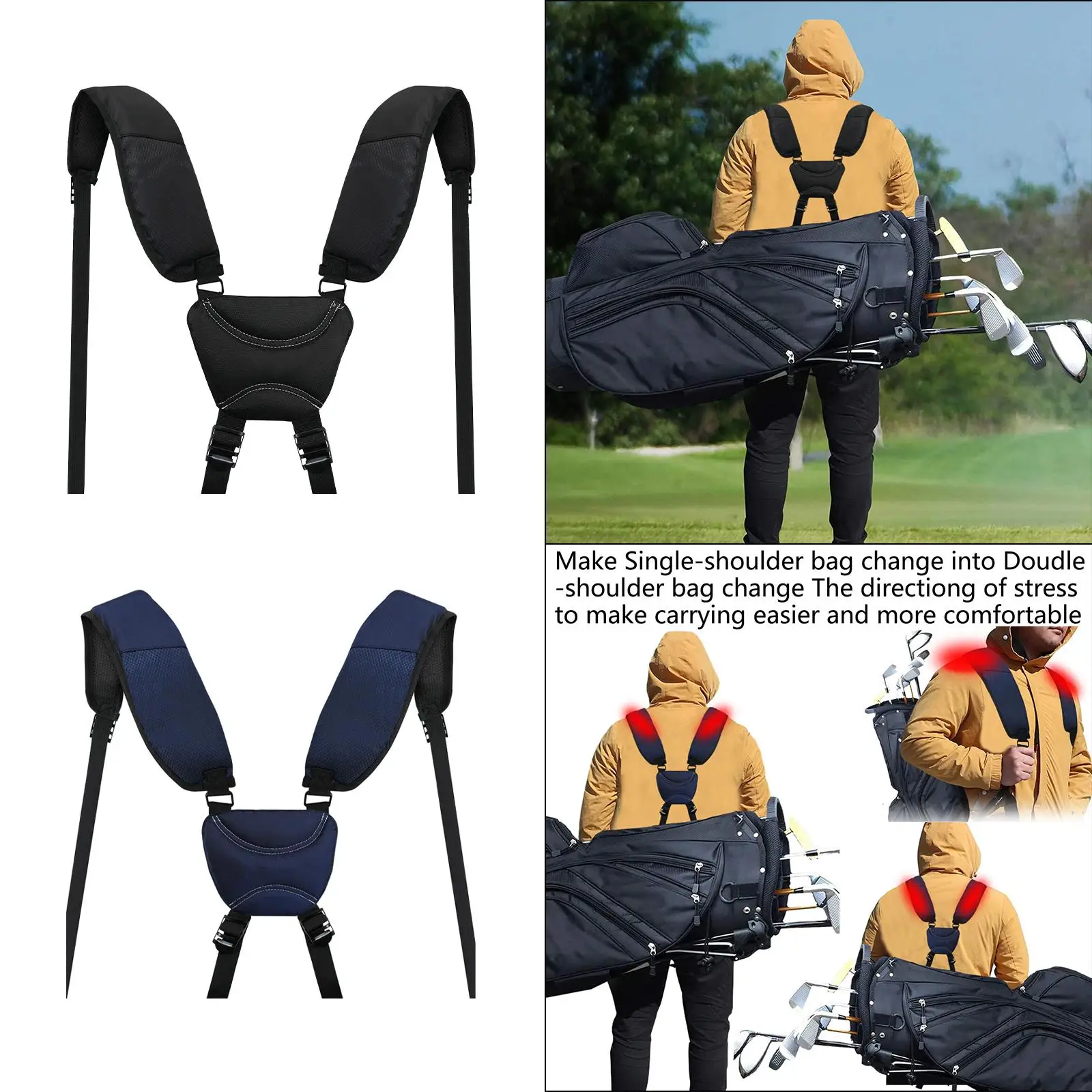 Correia de saco de golfe de náilon substituição mochila cintas conforto duffle saco duplo