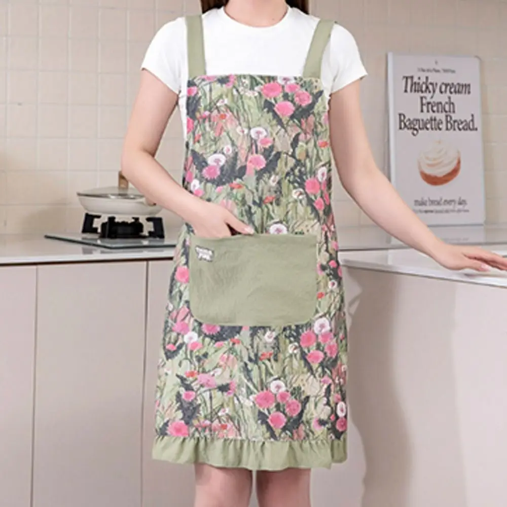 Portable Pastoral Kitchen Apron Waterproof Oil-proof Chef Apron Breathable Anti-fouling Cooking Baking Bibs for Women
