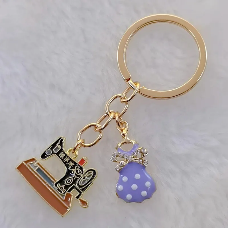 New Enamel Sewing Machine Tailor Keychain Dress Keychain Ladies Gift DIY Jewelry Handmade