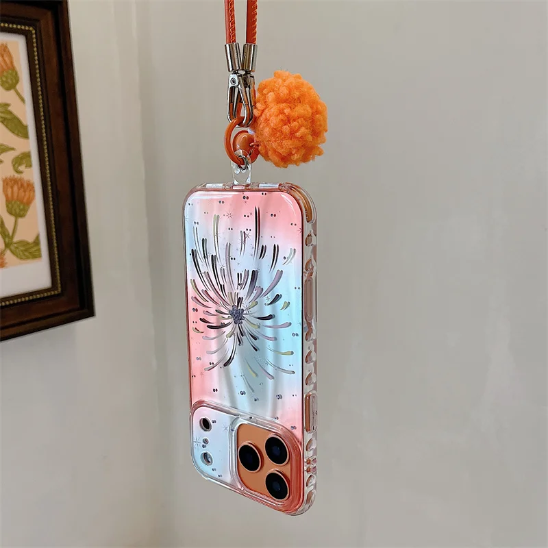 Bonito dos desenhos animados gradiente laranja padrão caso de telefone para iphone 14 15 16 17 pro max com suporte casos dos desenhos animados