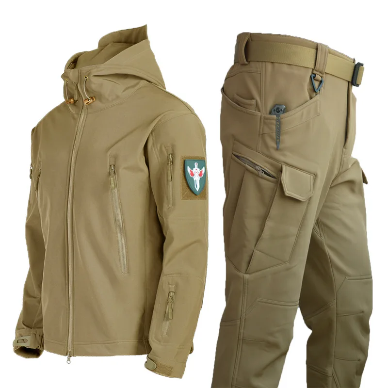 

Men's 2-piece outdoor soft-shell storm jacket set fourth third fan windproof breathable pile mountaineering jacket