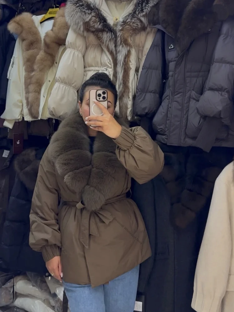 Women's Warm Duck Down Jacket Thick Real Fur Coat Genuine Fox Fur Coat Warm Fashion Puffer Jacket Outdoor Windproof Coat Women