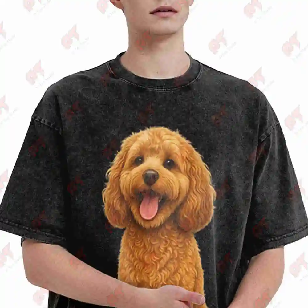 Cavapoo Dog Vintage Washed Tee Pure Cotton T-Shirt