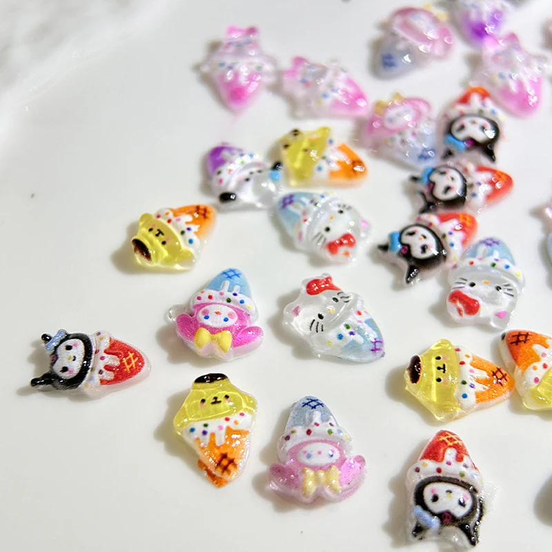 50 pçs dos desenhos animados sanrio sorvete resina encantos de unhas animais criativos cone decoração da arte do prego para diy caso do telefone manicure artesanato