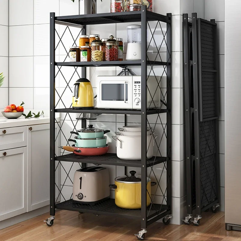 

Foldable Large Iron Frame Storage Rack Multifunctional Living Room Bookshelf Multilayer Kitchen Metal Display Storage Shelf