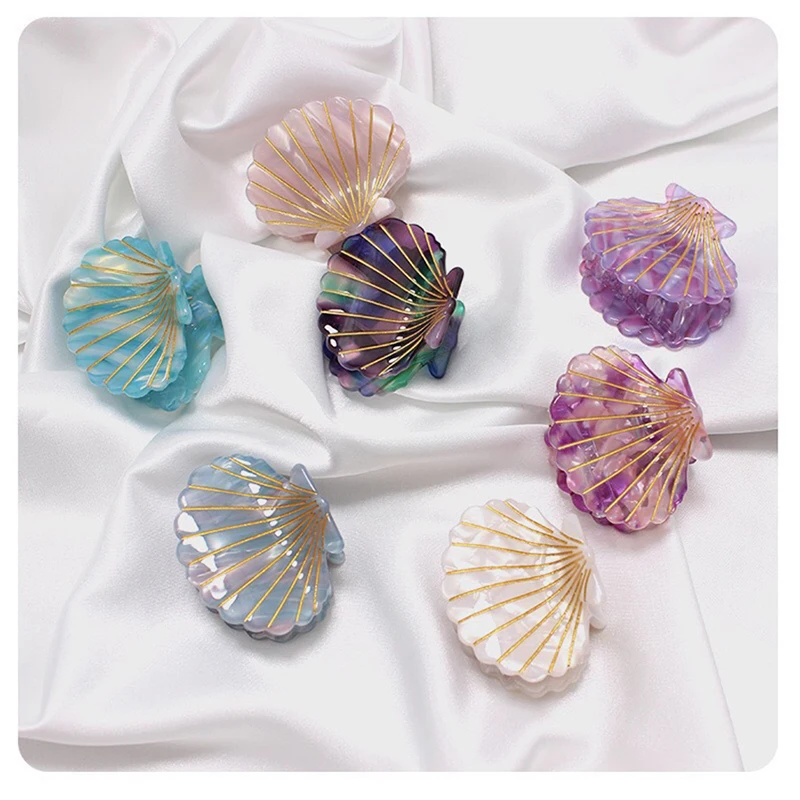 1Pcs Lady Shell Shape Hair Claw Hairpins Fashion Barrette Beauty Hair Grips Girl Colorful Headwear Hair Styling Accessories