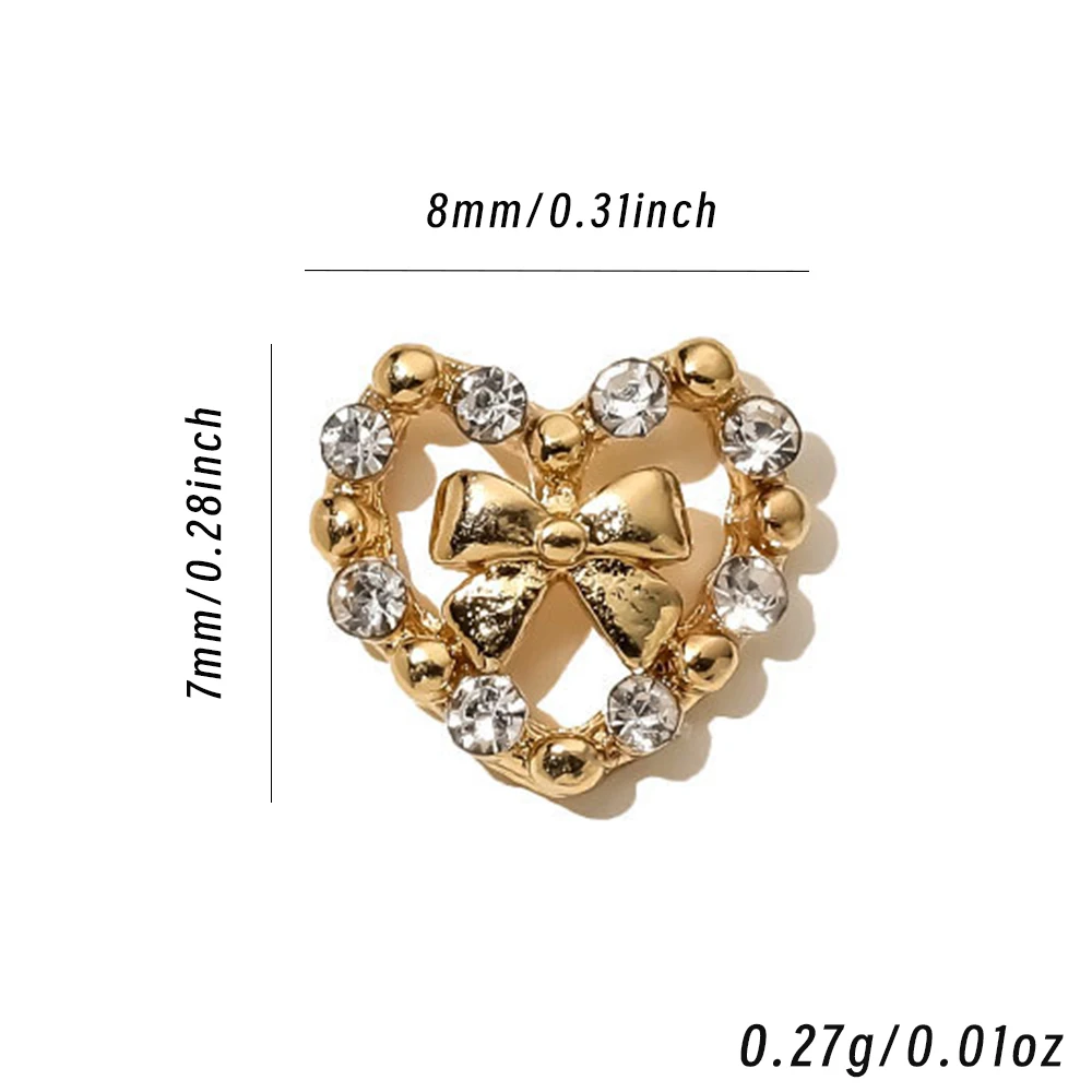5 uds gemas de cristal brillantes diamantes de imitación para uñas 3D amor corazón arco Metal Nail Art Charms acrílico perla circón herramienta de decoración de manicura