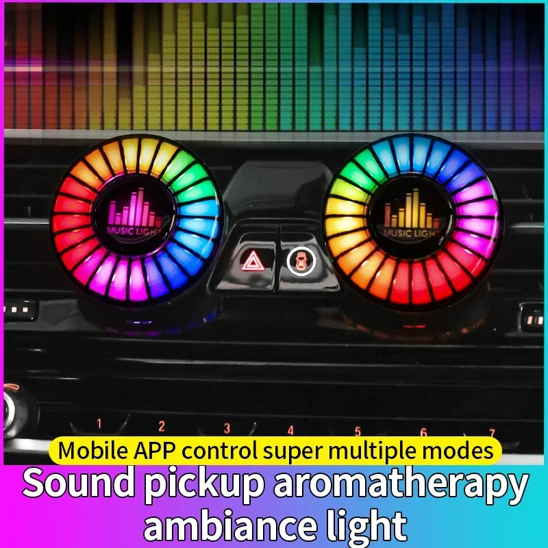 Car Music Rhythm Light  256Colors Option App Control RGB LED Strip Sound Control Auto Music Lamp With Air outlet Fresheners