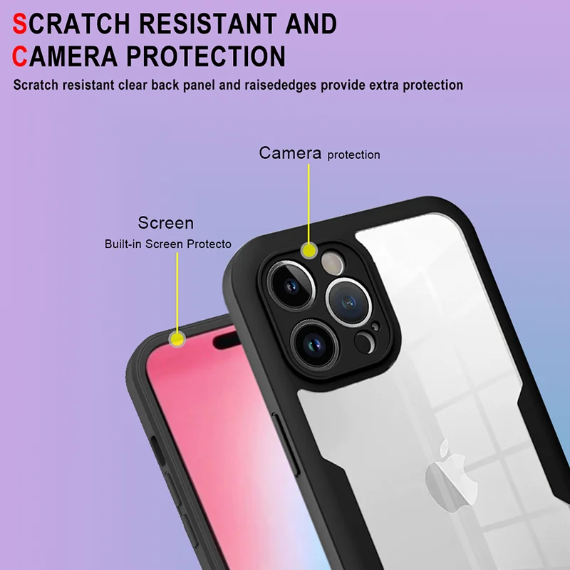 Funda de cuerpo completo para iphone, funda transparente de doble cara, suave, para iphone 15, 14, 13, 12, 11 Pro Max, X, XR, Xs Max, 7, 8 Plus, 15