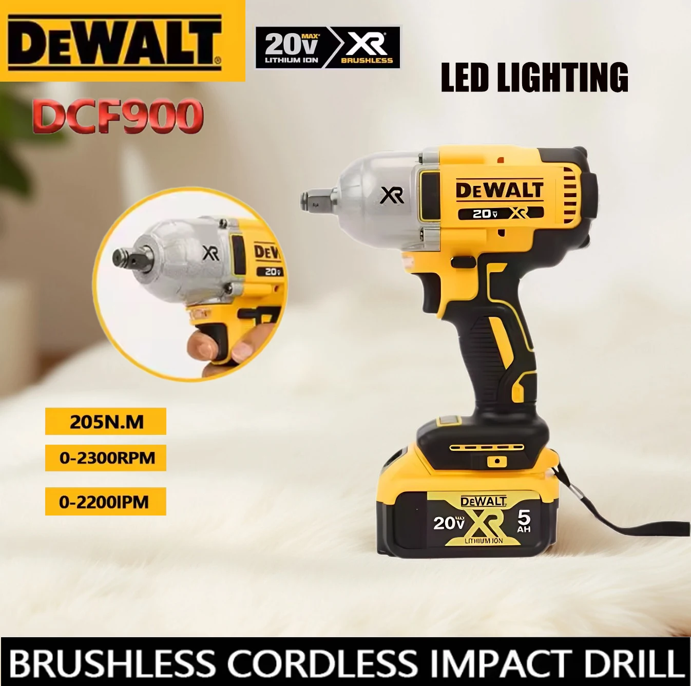 New DEWALT DCF9001/2-inch brushless cordless high torque impact wrench kit and DEWAL 20V power tool ultra long battery charger