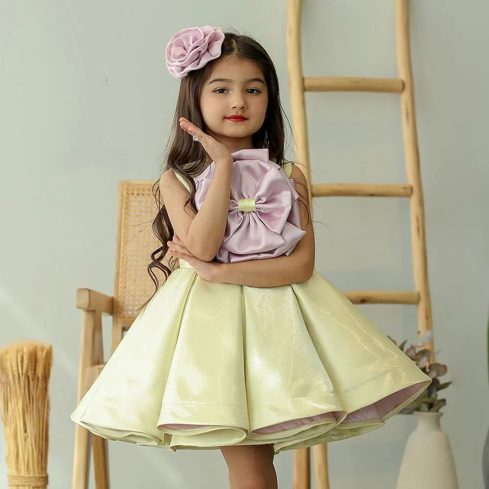 Jill Wish Elegant Yellow Girl Dress Handmade Flowers Eid al-Fitr Children Clothes for Wedding Birthday Holiday Party 2025 J168