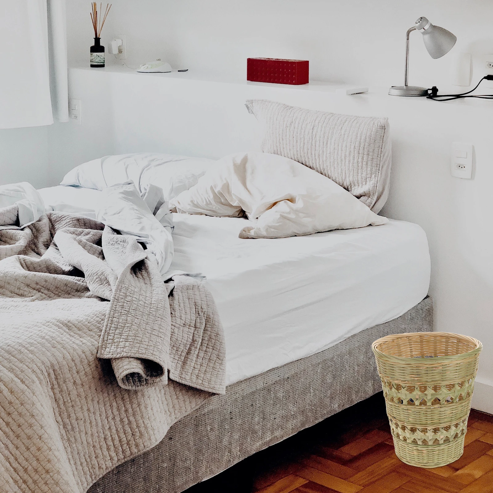 

Bamboo Trash Can Woven Basket Vintage Style Waste Bin Small Farmhouse Rubbish Holder Eco Friendly Storage Container Home