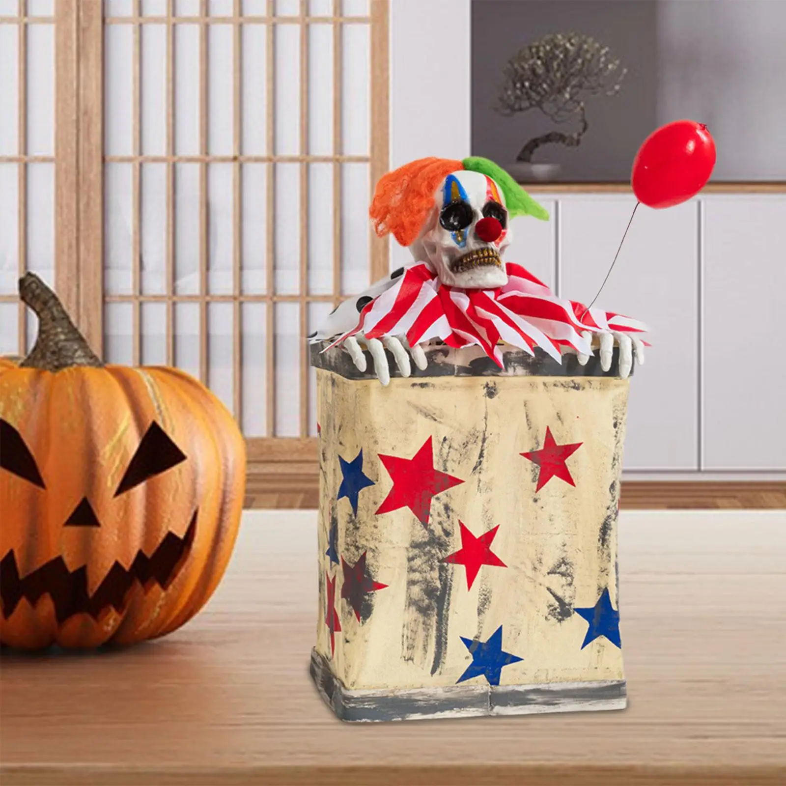 Animated Clown in Box Decorative Party Favors Multicolor Halloween Decoration for Patio Backyard Bedroom Kitchen Indoor/Outdoor