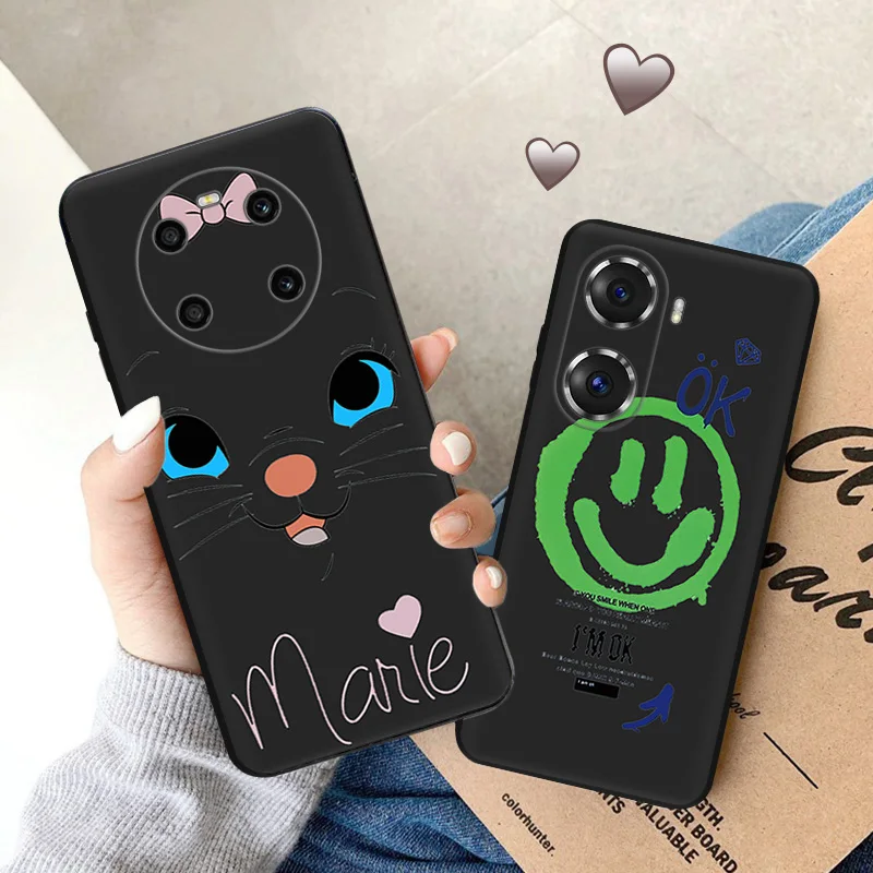 Ultra Thin Soft Phone Case For Honor X8 X7 X9 b X6 70 90 Magic5 Pro 8x Pixel 8 7 6 a Cute Smile Happy Face Line Art Matte Cover