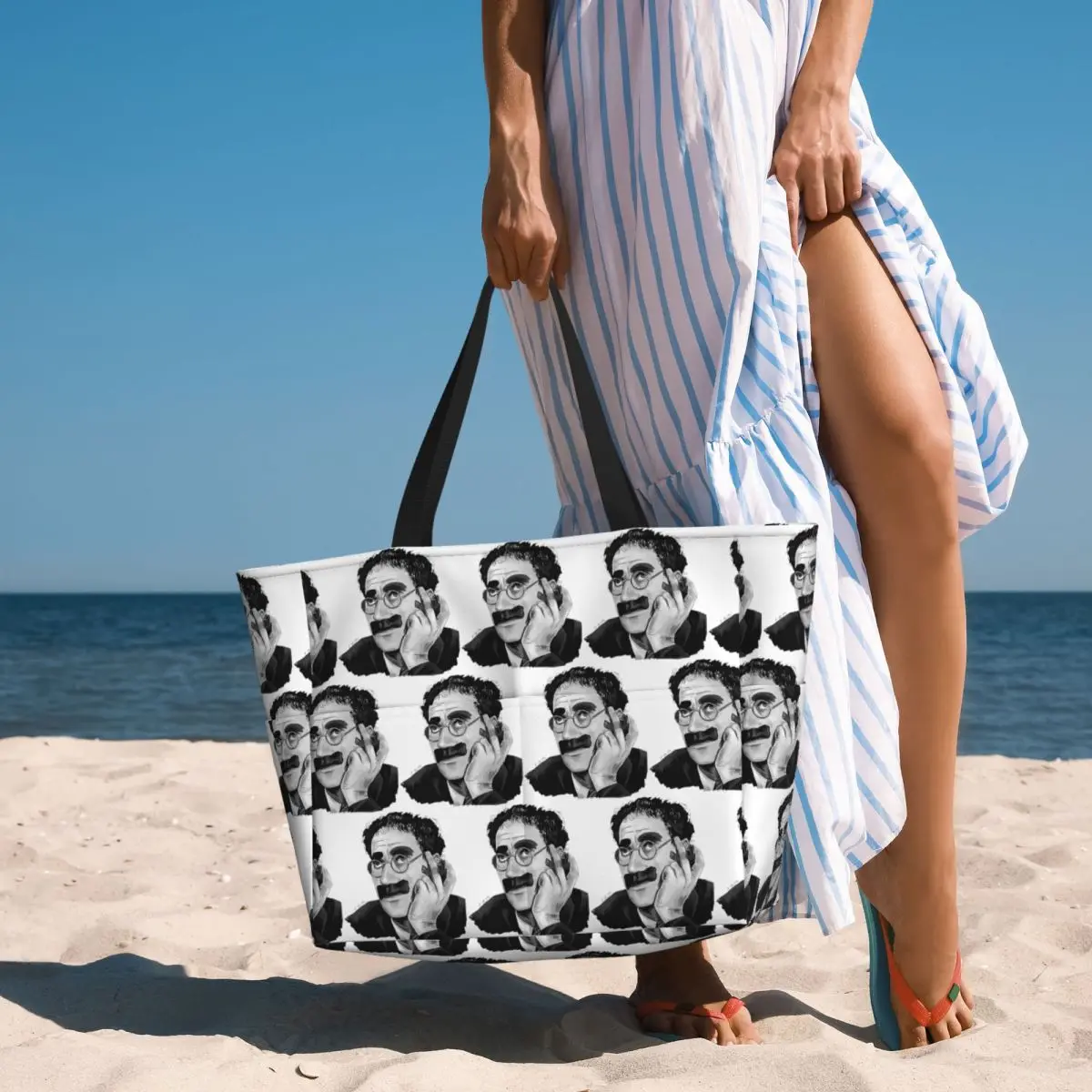 

Groucho Marx Portrait Illustration By Burro Beach Tote Bag Sport Gym Yoga Duffle Large Tote Bag Women Travel Bag Fitness bag