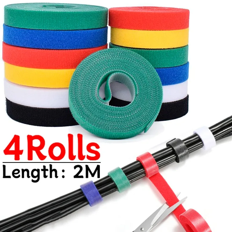 2 Meter Nylon Cable Ties Power Wire Loop Tape Multifunction Nylon Straps Fastener Reusable Self-adhesive Cable Ties Organizer