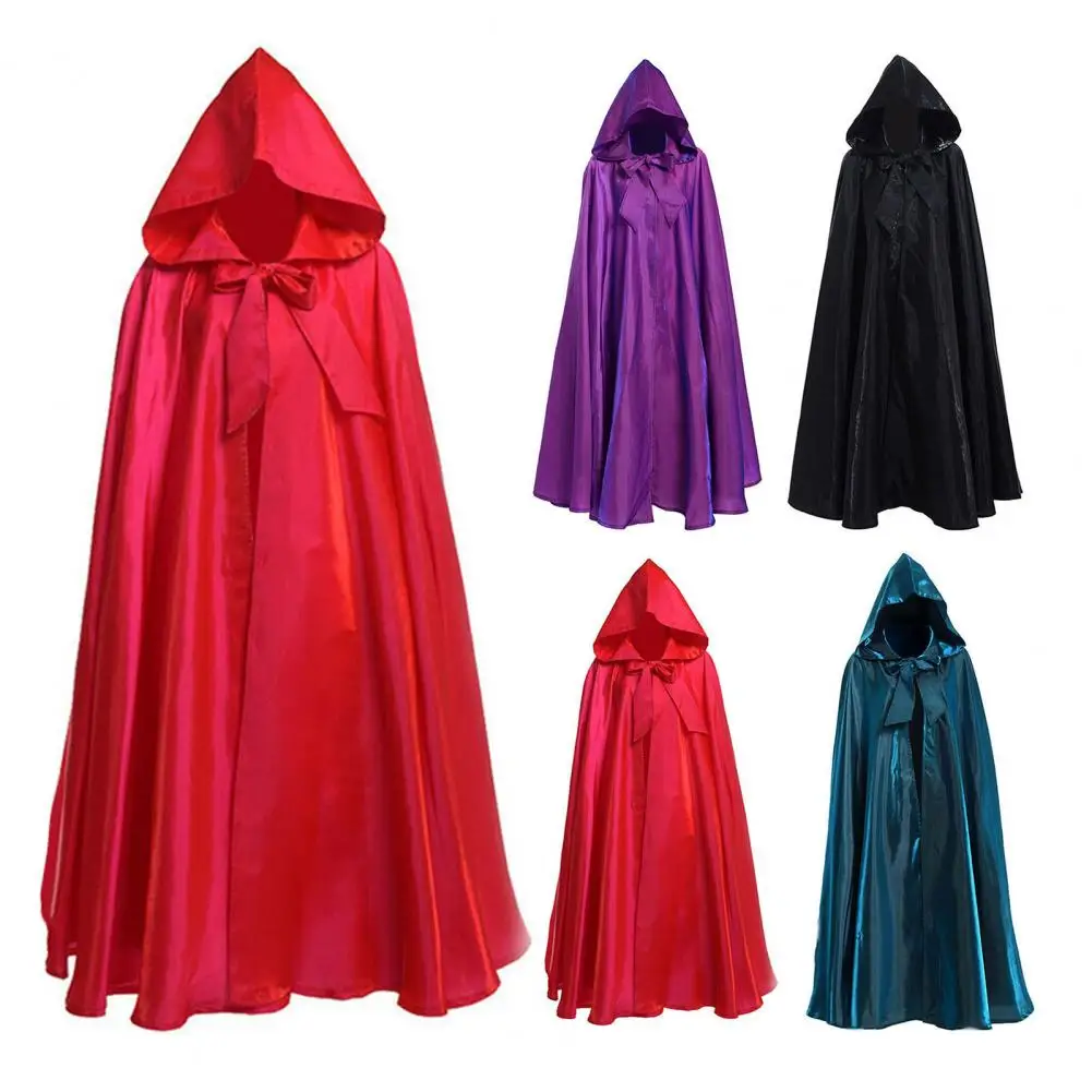 Halloween Cape with Hat Solid Color Hooded Cosplay Cloak Halloween Witch Outfit Photography Prop Capes Ponchos