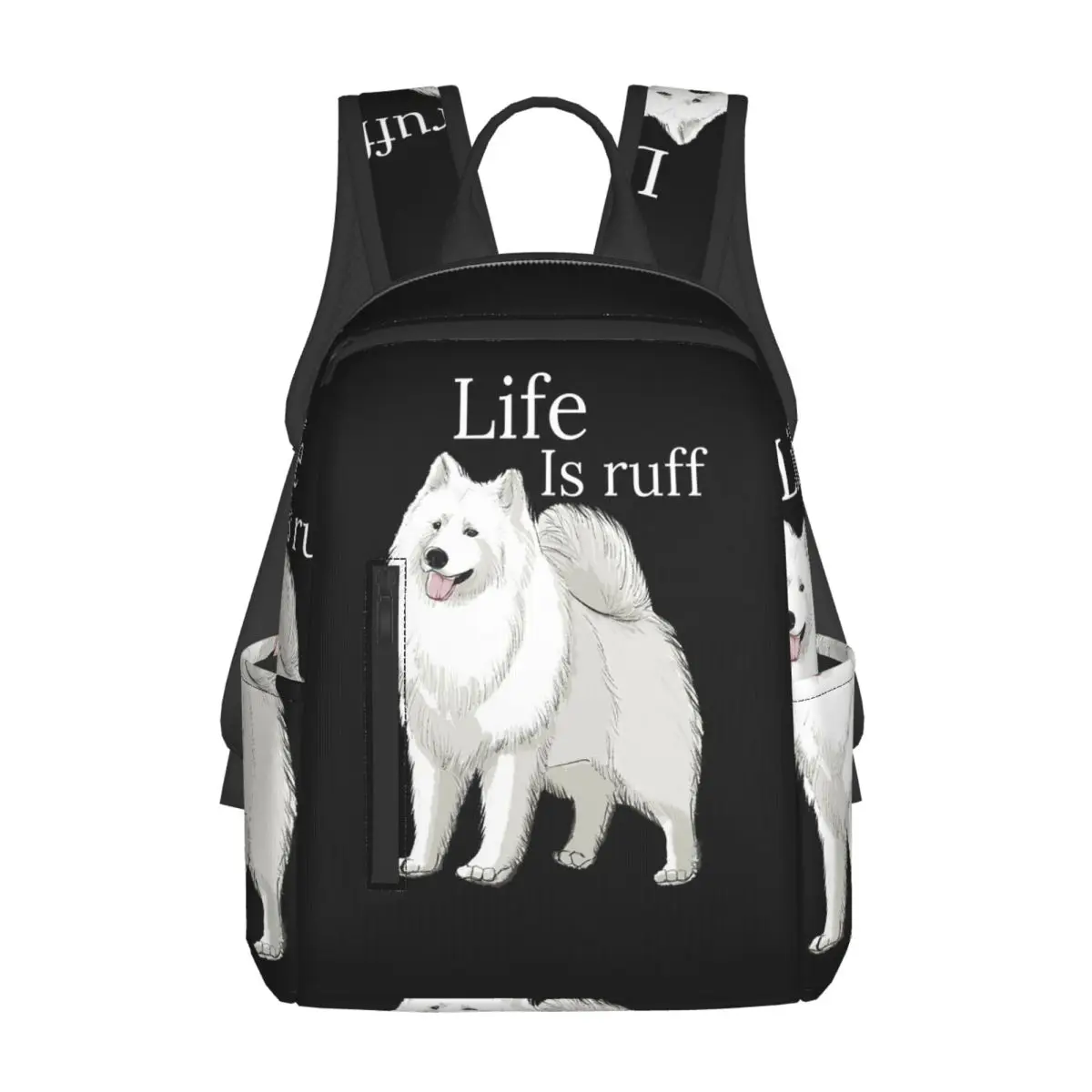 サモエド-ライフ-イズ-ラフ-バックパック-デイパック-大容量-キッズ-ブックバッグ-スクールバッグ-ショルダーバッグ-メンズ-レディース