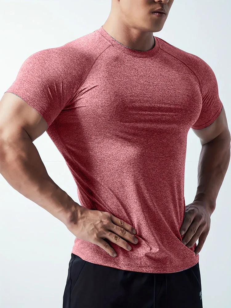 Man T Shirt Men Fitness T-shirt Exercise Short-Sleeved Men's Running Tees Gym Training Stretch Tops Summer Sports Tshirt