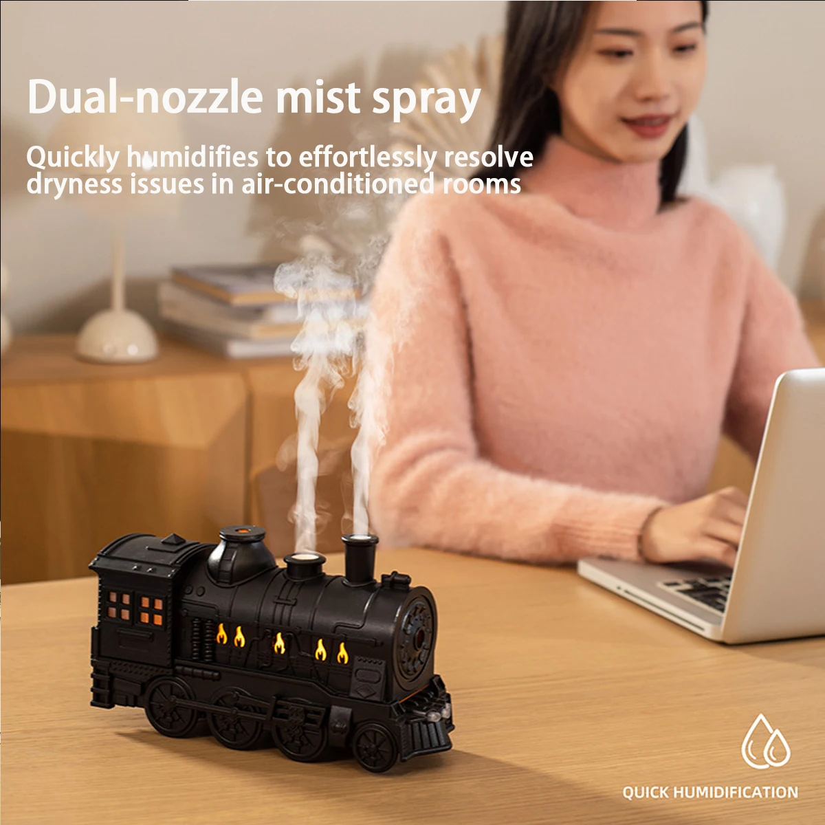 Creative Vintage Train Locomotive Air Humidifier Aroma Diffuser Sprayer with Jellyfish Smoke Ring for Essential Oil Aromatherapy