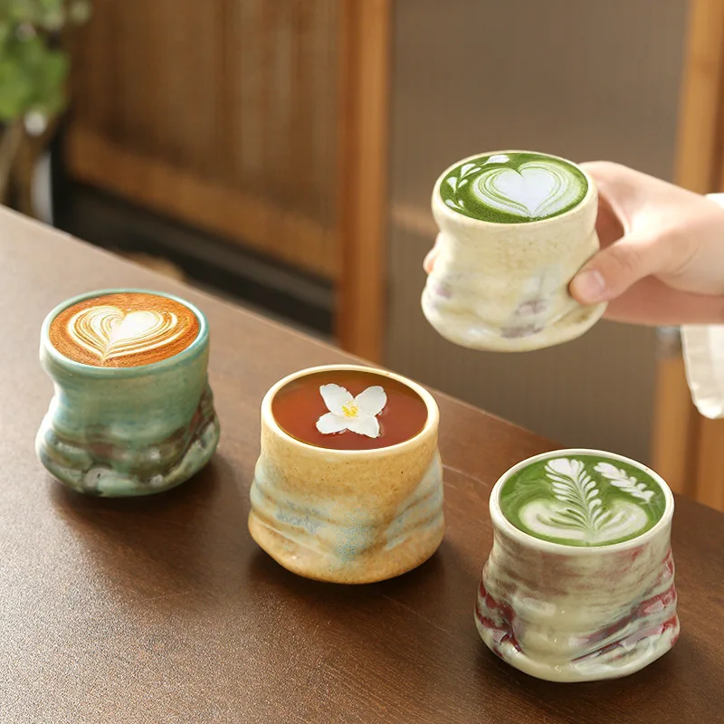 Rough Pottery Vintage Italian Espresso Cup Creative Handmade Pottery with Irregular Creases Ceramic Cup Coffee Cup Mugs