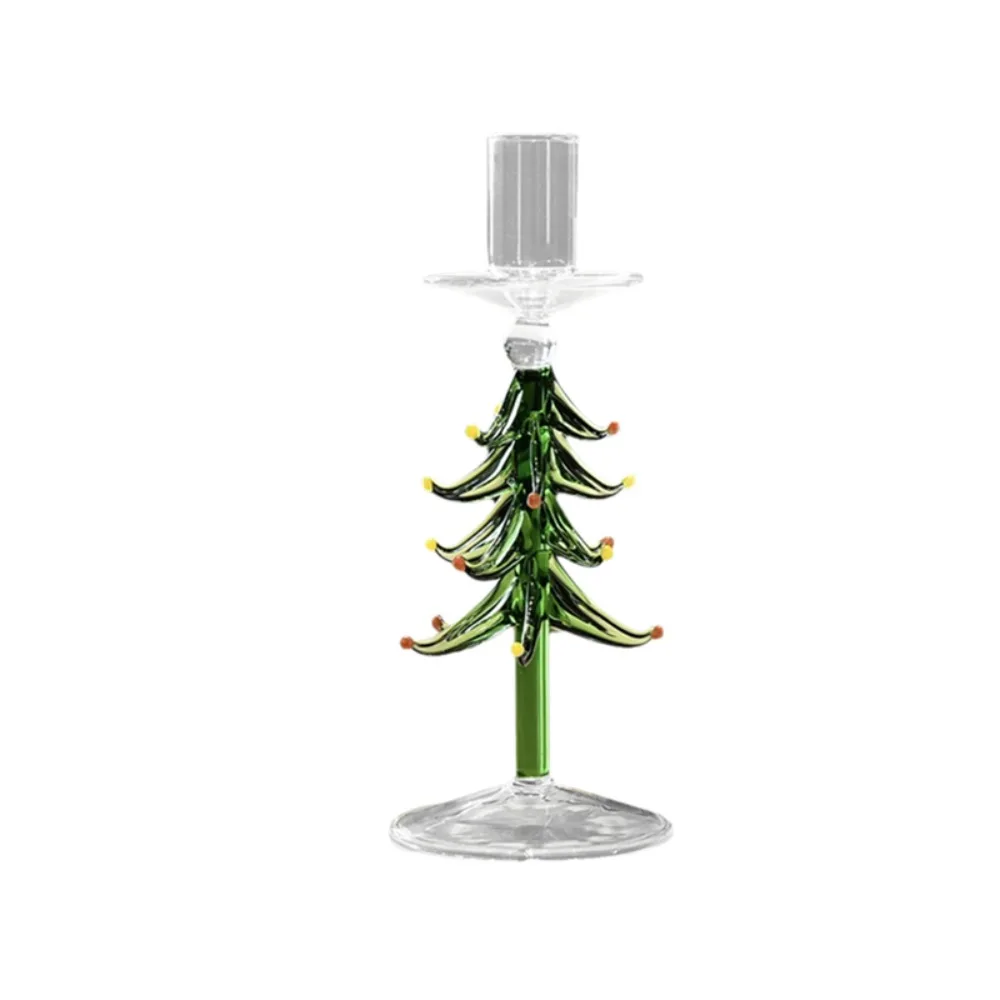 Practical Nordic Style Christmas Trees Candlestick Glass Large Pallet Candle Holder Slim Prevent Dripping Candle Stand Party