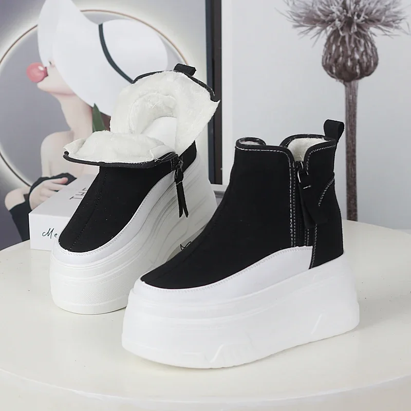 

Маленькие высокие с увеличенной высотой 12 см, женская боковая молния с маффином, повседневные замшевые ботильоны на толстой подошве, кроссовки на платформе