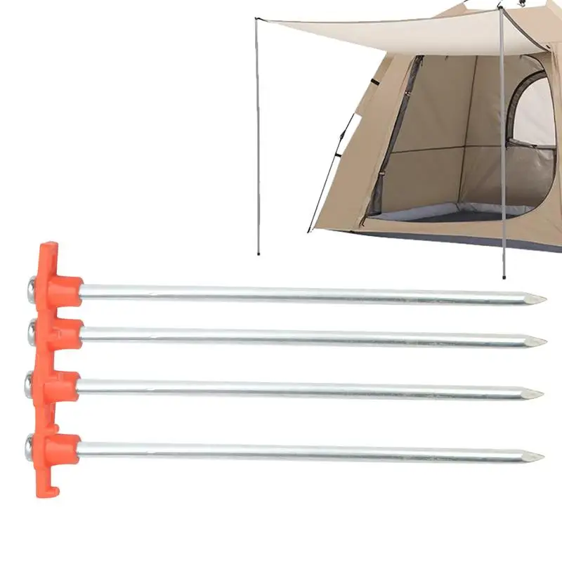 Camping Tent Stakes 4pcs Camping Tent Pegs Steel Tent Spikes Reusable Ground Nails Screw Stakes Multifunctional Camping Ground