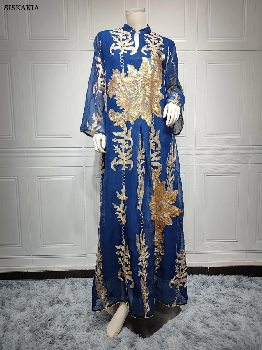 Abayas For Women Luxury Sequins Embroidery Party Dresses Moroccan Caftan Turkey Arabic Jalabiya Islamic Ethnic Abayat