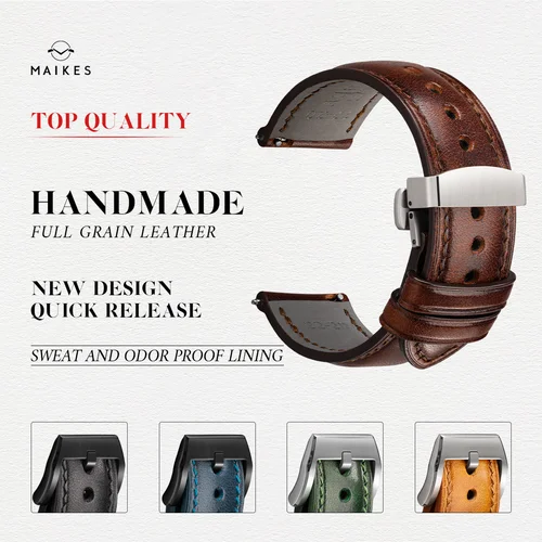 Imagen 1 del producto MAIKES Correas de reloj de cuero de plena flor con costuras hechas a mano 19 mm, 20 mm, 21 mm, 22 mm, 24 mm, accesorios de correa de reloj de liberación rápida