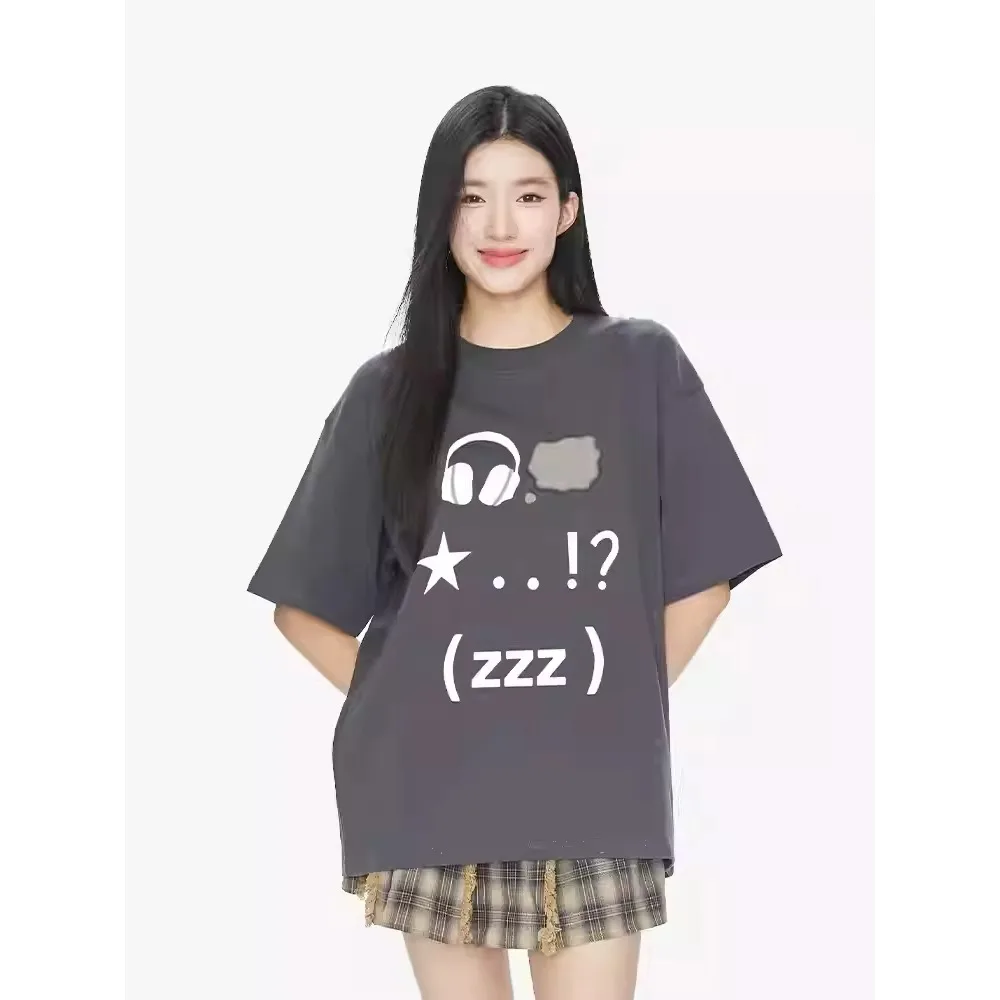 

2025 Niche Streetwear Brand Print T-Shirt Women Creativity Summer Cotton Short Sleeve Street Oversized Casual Loose O-neck Top