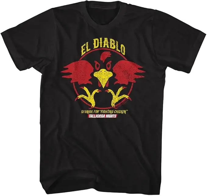 Talladega Nights - Mens El Diablo Chicken Short Sleeve T-Shirt 100% Cotton Trendy Y2K Short-Sleeve Tee-Soft, Quick-Drying,  Wrinkle Resistant Light Cotton Graphic Tshirt Soft Stretchy Casual