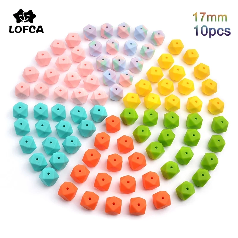 LOFCA 10pcs 17mm Hexagon Silicone Beads for DIY Teething Necklace Pendant Silicone Teething Beads Food Grade Teething Beads