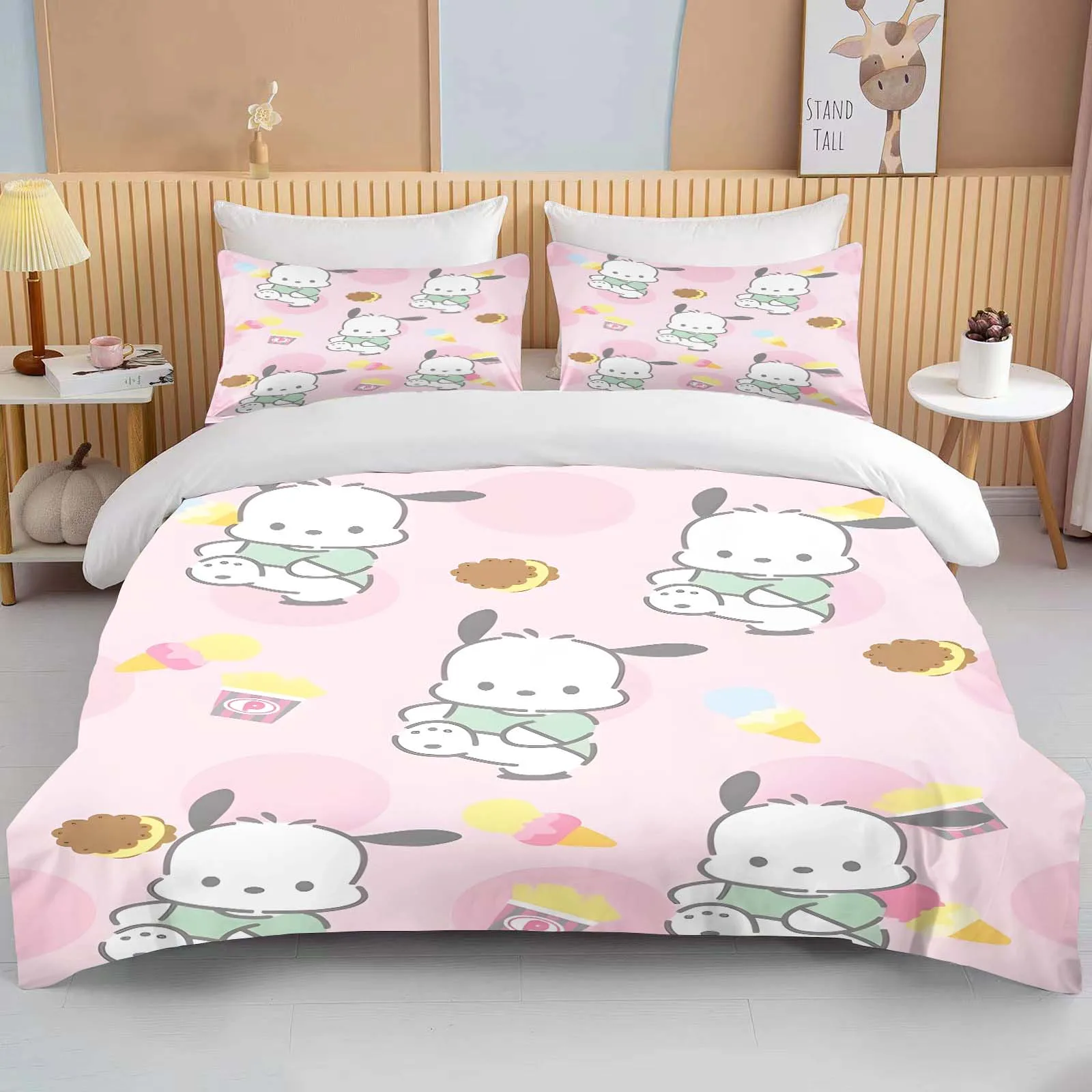 Kawaii Sanrio Pochacco Printed Bedding Set Cartoon Anime Duvet Cover Comforter Pillowcase Boys Girls Children Adults King Gift