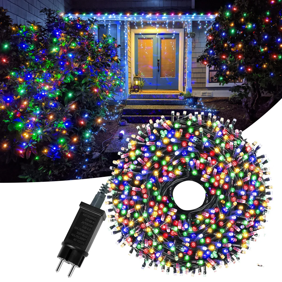 Impermeável Fairy String Lights, Luzes de Natal, ao ar livre, Icicle Jardim, Festa de Casamento, Guirlanda Decoração, 50m, 500LEDs, 8 Modos