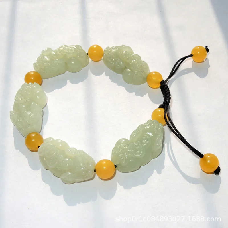 hetian-laokeng-qinghai-Материал-сине-белый-нефритовый-браслет-pixiu