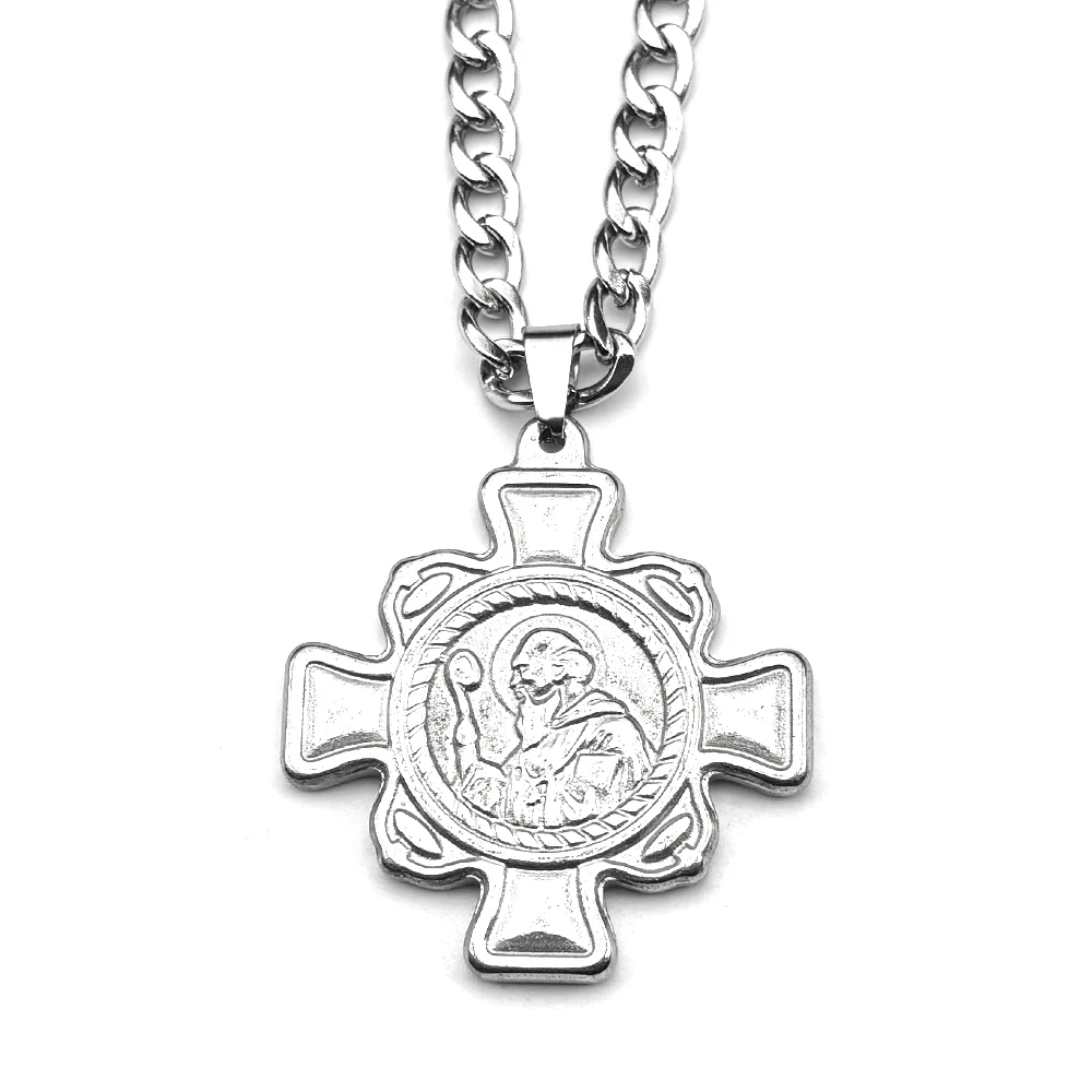سانت بنديكت طارد الأرواح الشريرة رمز الصليب قلادة قلادة النساء الرجال التيتانيوم الفولاذ المقاوم للصدأ الفضة اللون الكاثوليكية سلسلة مجوهرات #5