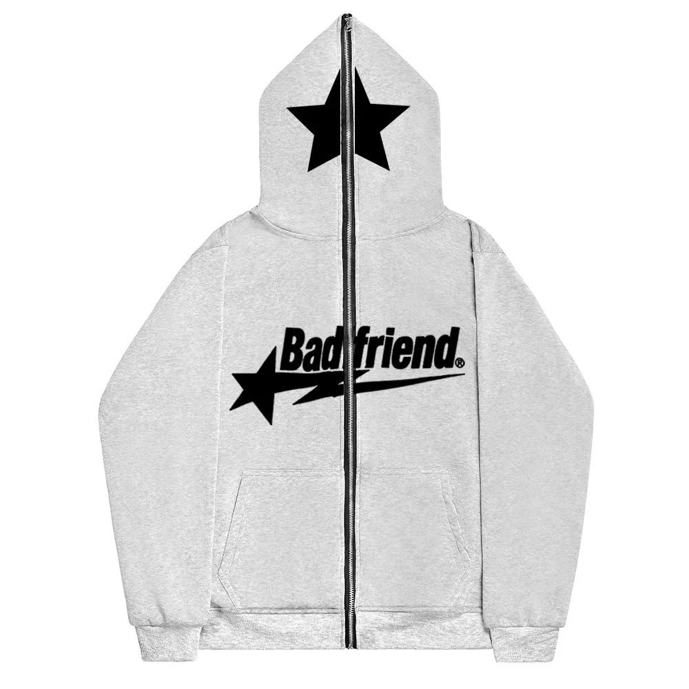 2024 Pentagram Printed Sportswear Men\'s And Women\'s Hoodies Gothic Couple Harajuku Long Zippered Hoodie