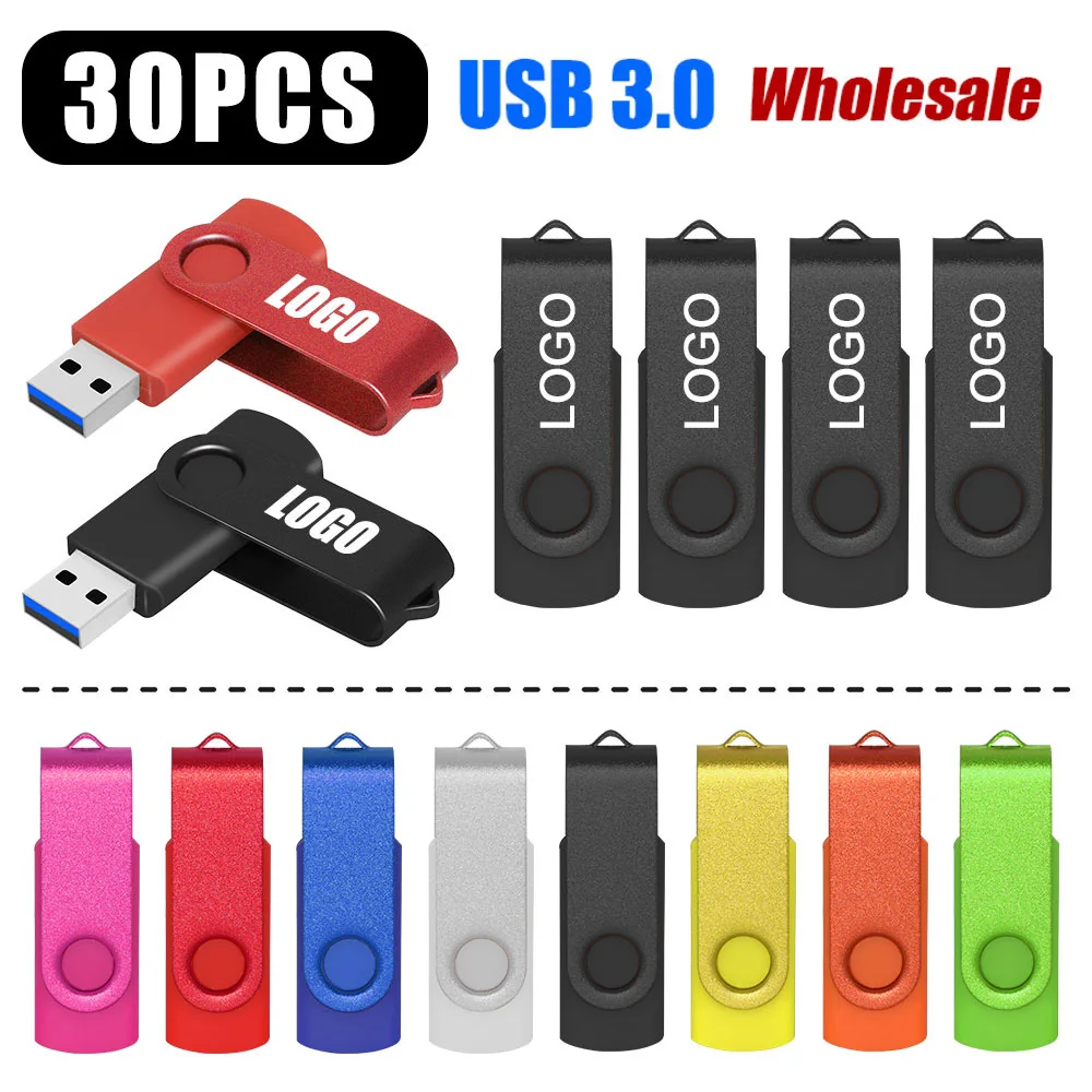 

30PCS/lot New 3.0 USB Pen drive Flash Drive Memory Stick 32GB 16GB 8GB Black PenDrive 64GB High Speed clé usb Free Custom Logo